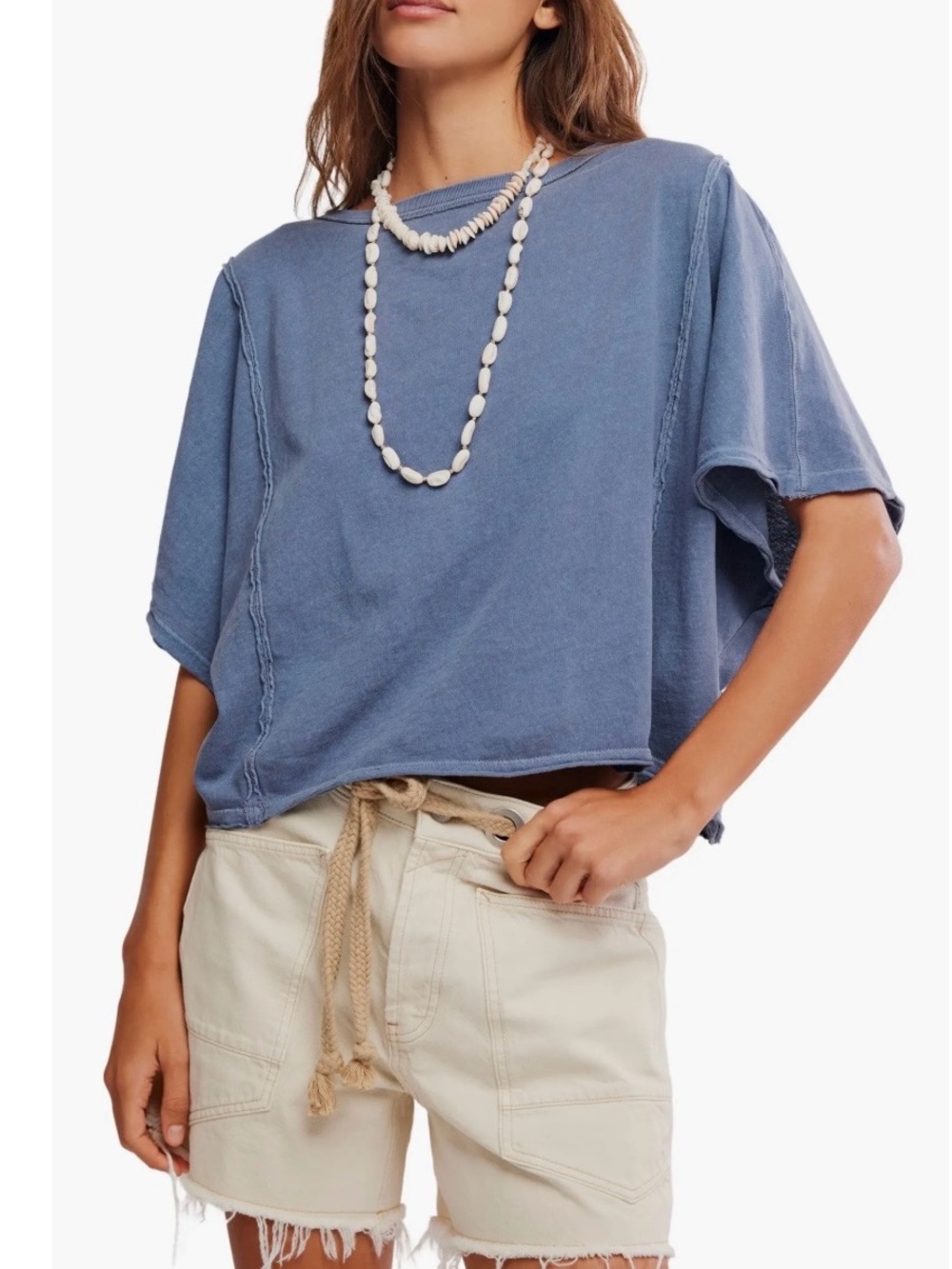 Free People Washed Dusty Blue Boxy Crop Tee